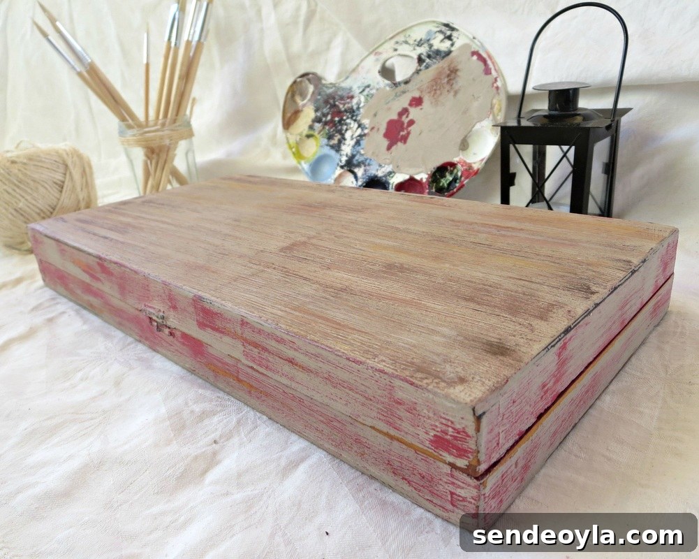 Angled view of painted box, Seeing Red www.theboondocksblog.com