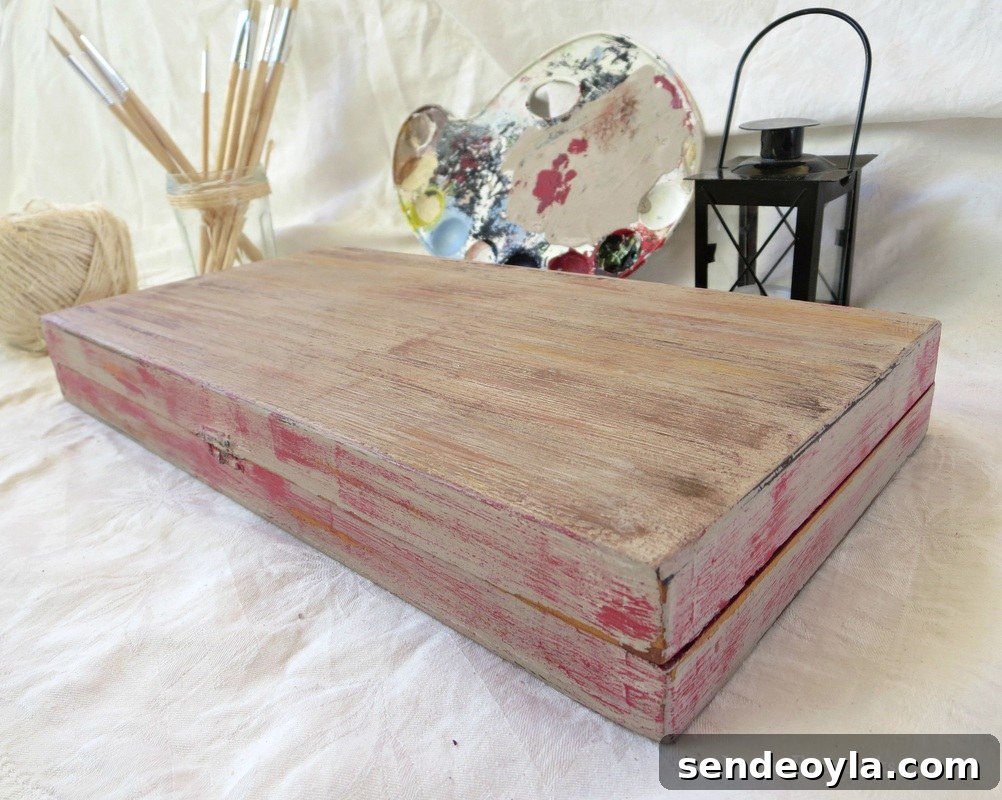 Finished backgammon laminate box painted to look like old wood, Seeing Red www.theboondocksblog.com