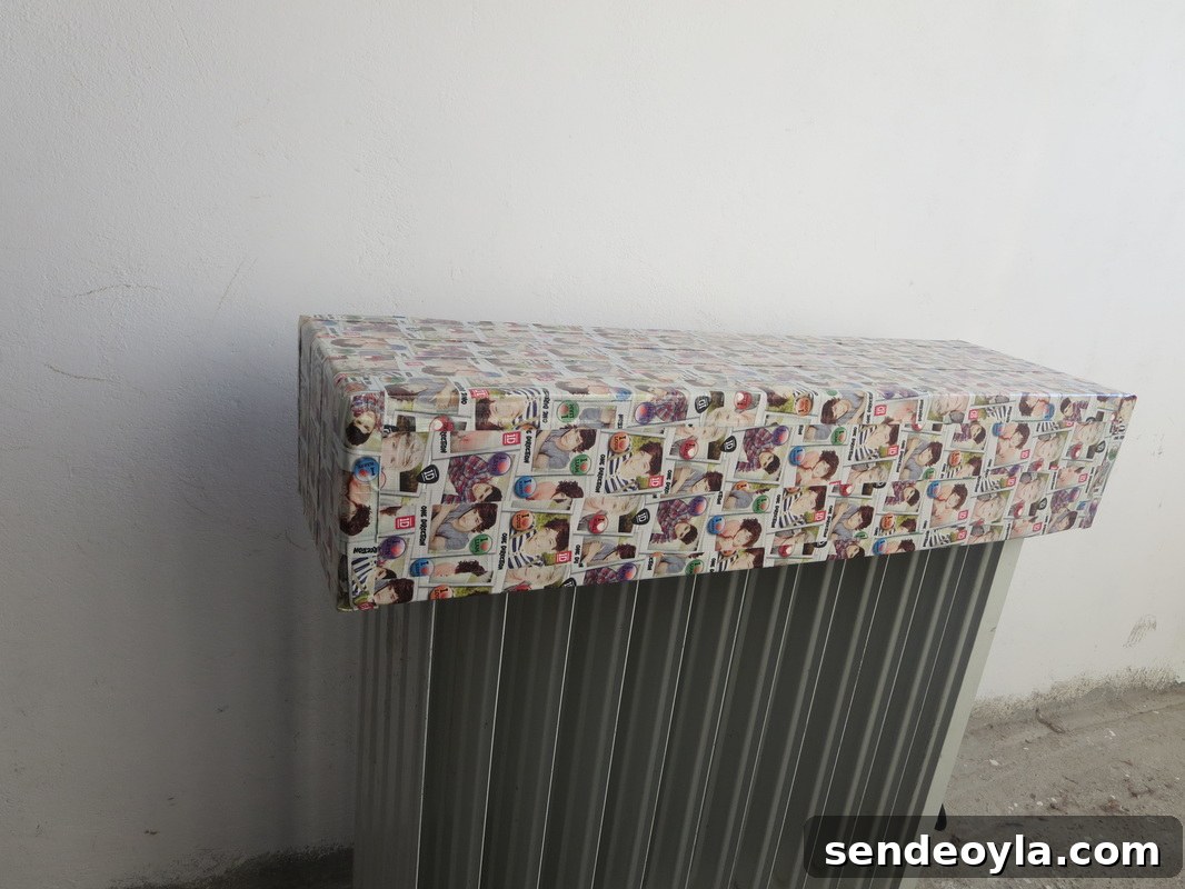 cardboard box with one direction washi tape as level shelf for heater, Hiding under the wrong direction www.theboondocksblog.com
