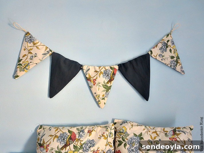 How to Make a Banner That Pops on a Blue Wall 10 Banner and matching pillows, A Banner for the Blue Wall www.theboondocksblog.com