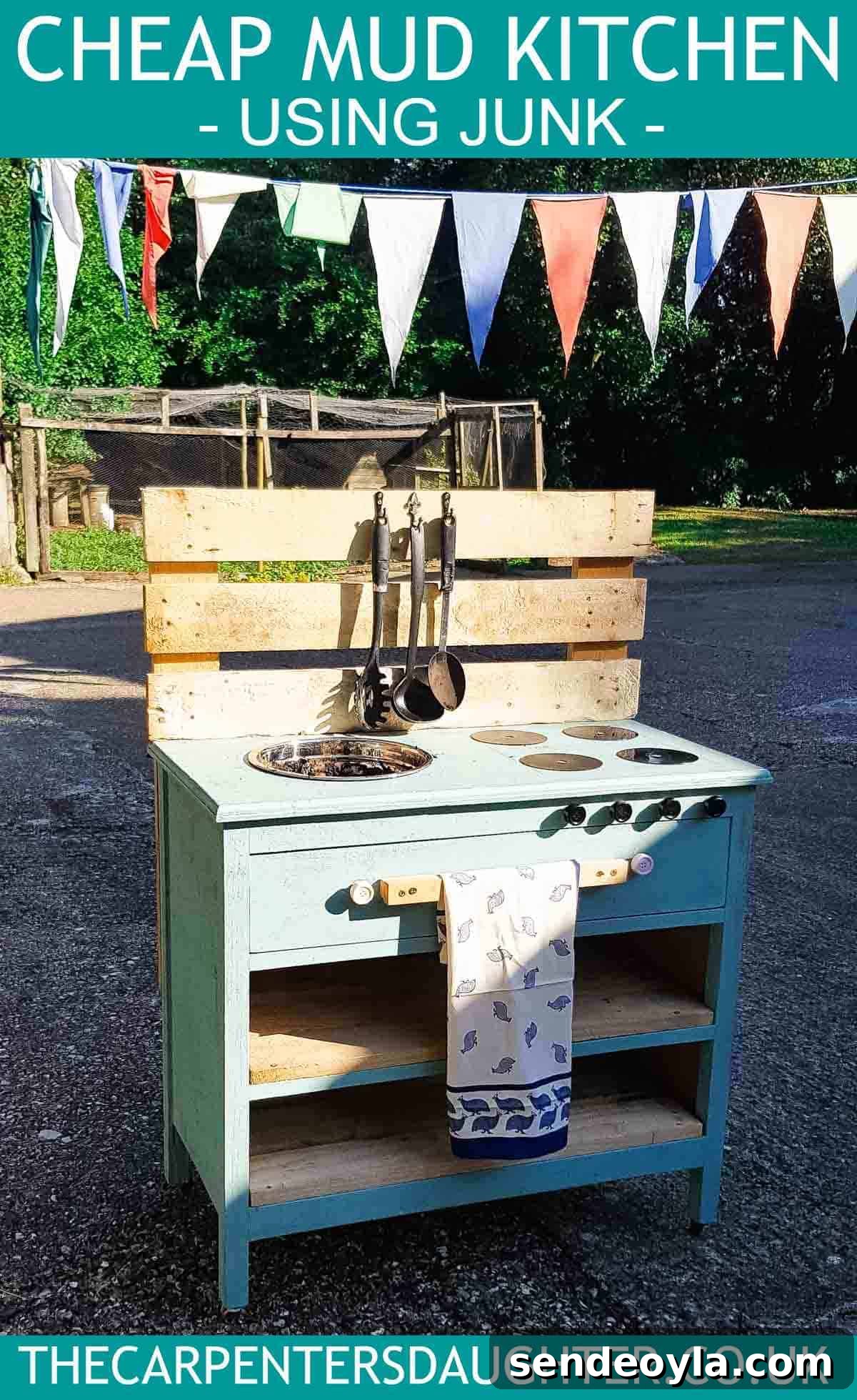 The Carpenter's Daughter tutorial on how you can build your own mud kitchen using junk and old furniture