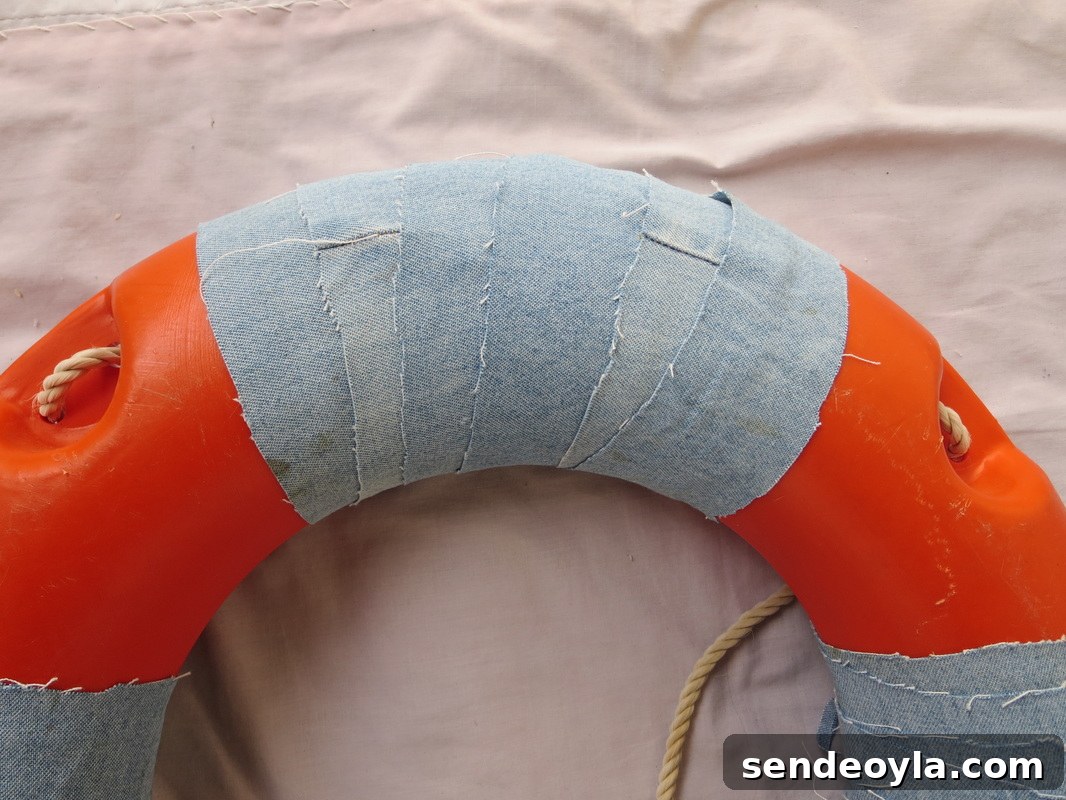 adding strips of denim, Saving the lifesaver
