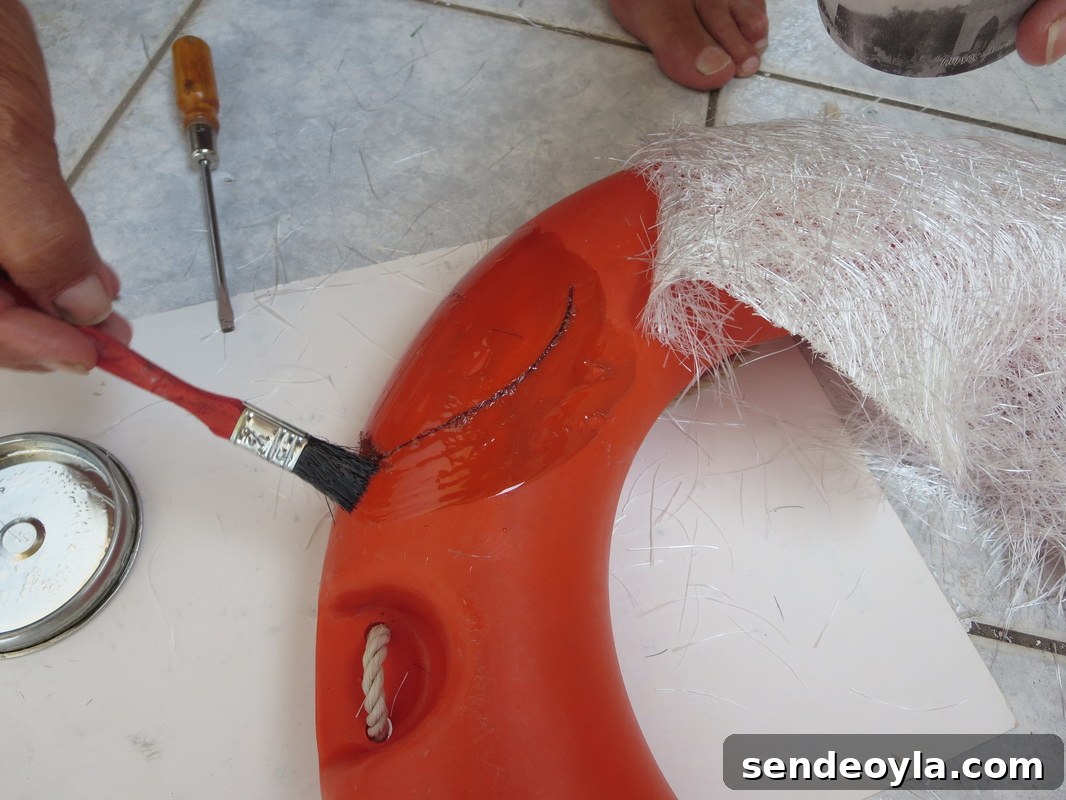 adding polyester resin to the damage, Saving the life saver