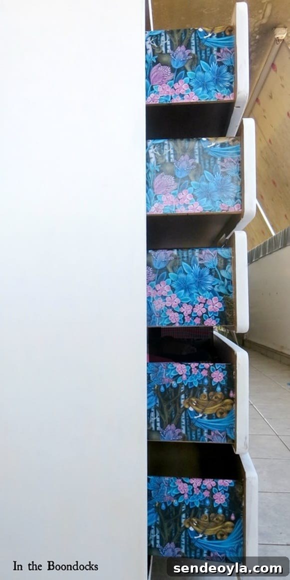 DIY Dresser Makeover: Paint and Decorative Paper Tutorial 14 Mod podged sides close up