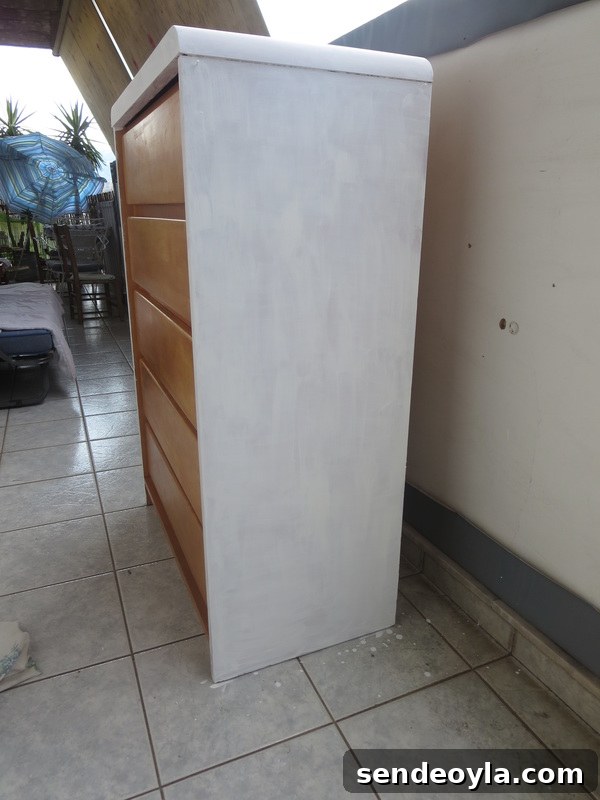 DIY Dresser Makeover: Paint and Decorative Paper Tutorial 7 first coat of chalk paint
