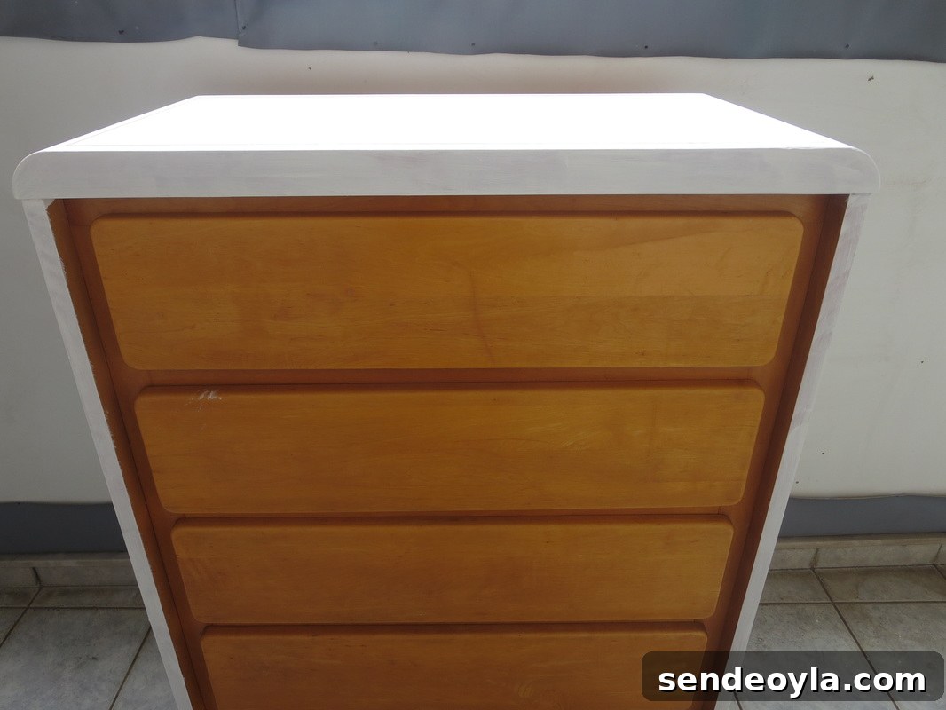DIY Dresser Makeover: Paint and Decorative Paper Tutorial 8 chalk paint on dresser top and sides