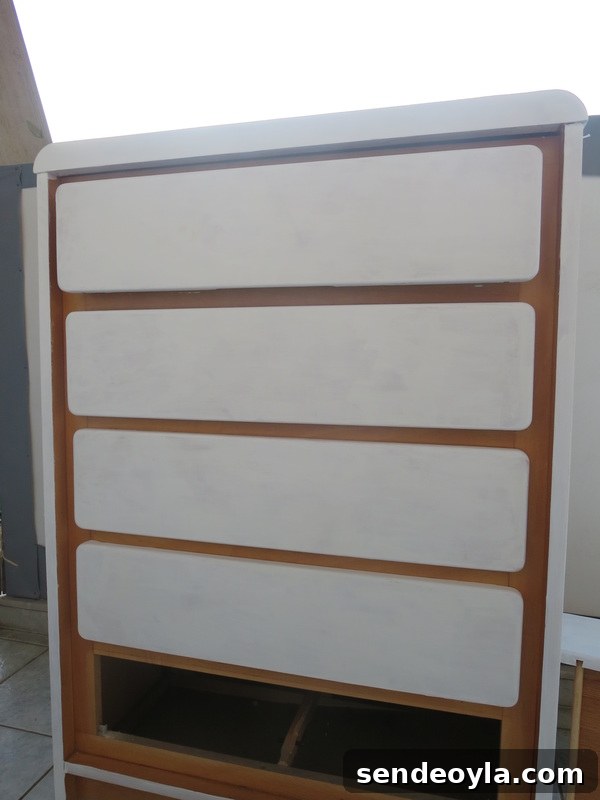 DIY Dresser Makeover: Paint and Decorative Paper Tutorial 9 Chalk paint on dresser