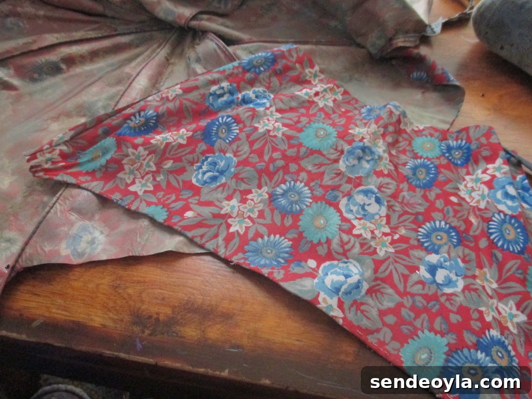 Using fabric from an old umbrella to upholster the seat