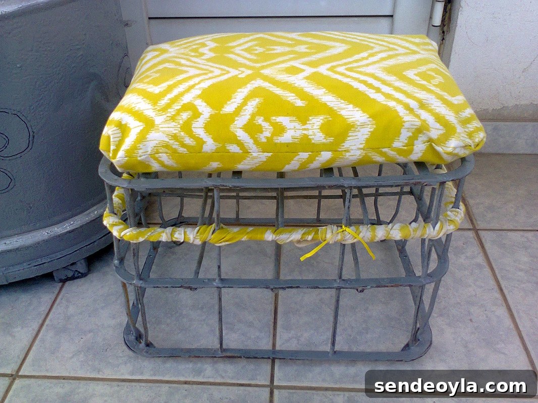 Moving the fabric scraps up, A Milk Crate turned Stool, www.theboondocksblog.com