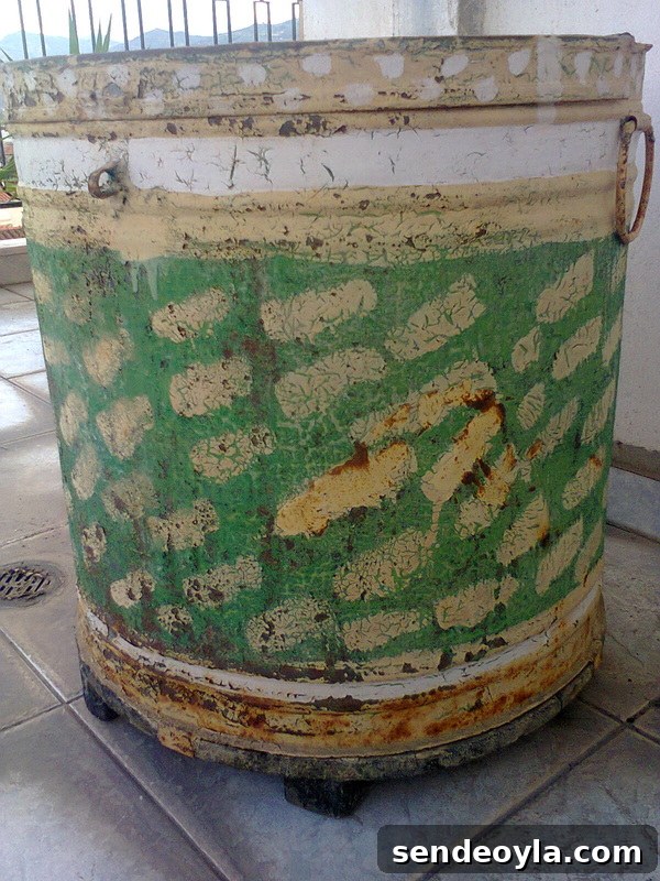 Side of rusty barrel