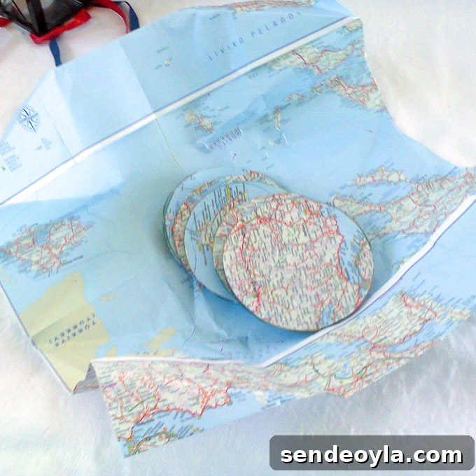 Gift Coasters made from mousepad and maps, Father's Day Worldly Coasters www.theboondocksblog.com