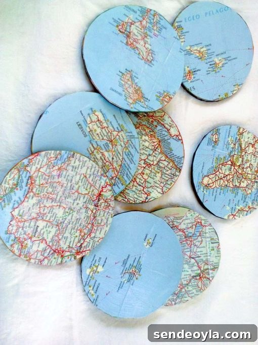 Coasters made from mousepad and maps, Father's Day Worldly Coasters www.theboondocksblog.com