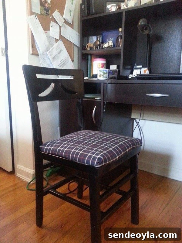 Seat of chair upholstered with flannel, Grandfather's Chair www.theboondocksblog.com