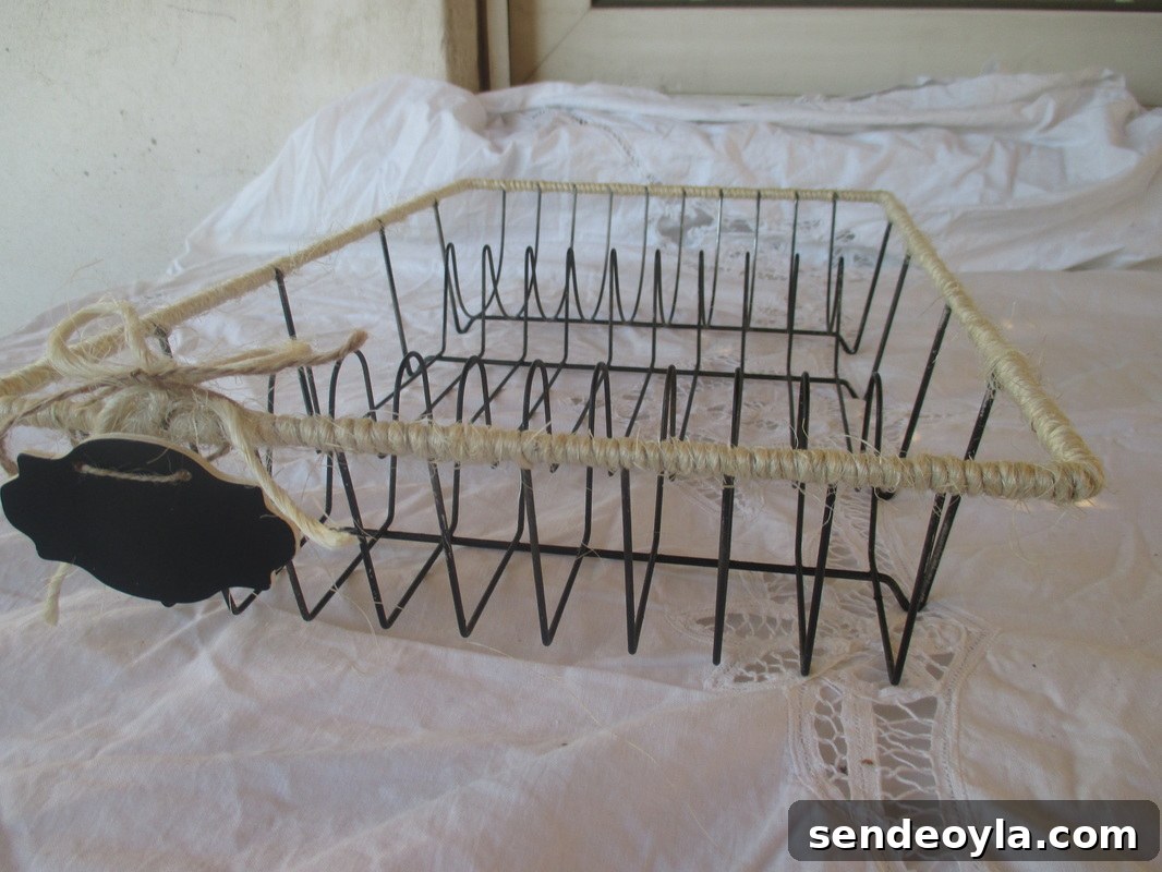 Dish rack wrapped with twine - Wrapping up the dish rack - the boondocks blog