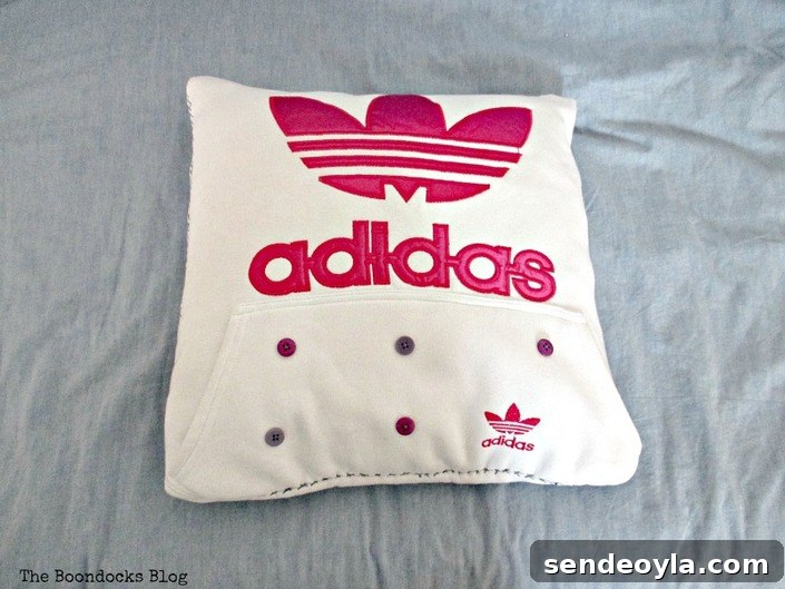 The bottom pocket of the sweatshirt