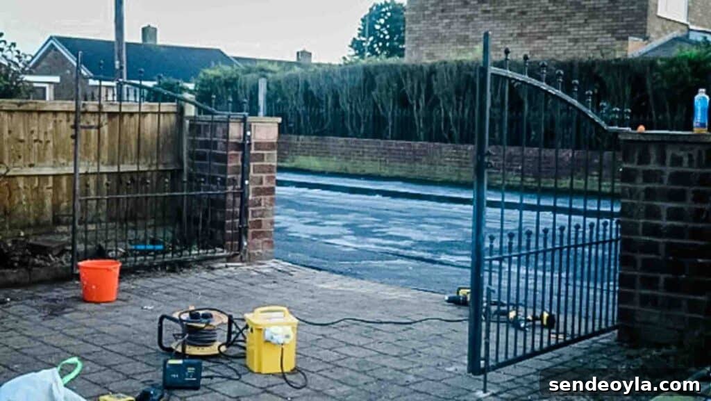 Double metal gates while open on a british driveway