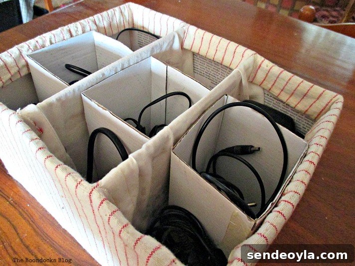 DIY Upcycled Cable Storage Ideas to Tame Wire Clutter 12 place wires separately inside, untangling the wires - www.theboondocksblog.com
