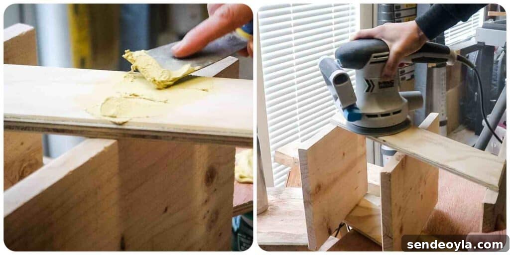 Filling and sanding back filled screw heads to blend in with the wood
