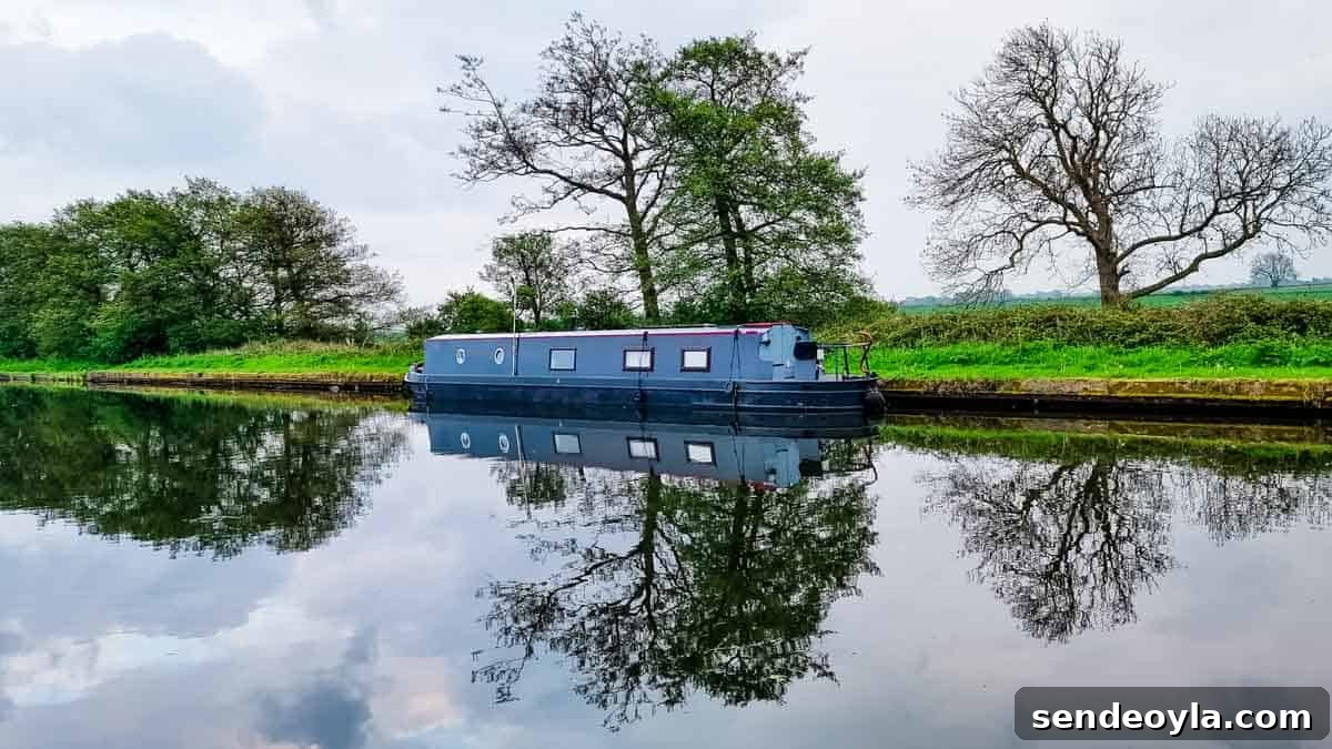 Inside a 57ft Reverse-Layout Narrowboat: Interior Tour 2 narrowboat holiday shot of a 57ft reverse canal boat on the canal