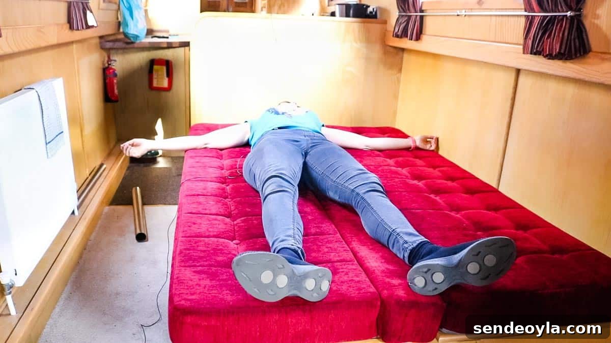 Inside a 57ft Reverse-Layout Narrowboat: Interior Tour 11 Dinette on a boat turned into a double bed