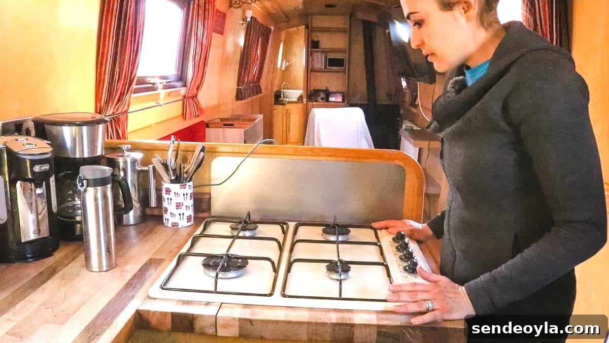 Inside a 57ft Reverse-Layout Narrowboat: Interior Tour 6 4 hob burner on a boat
