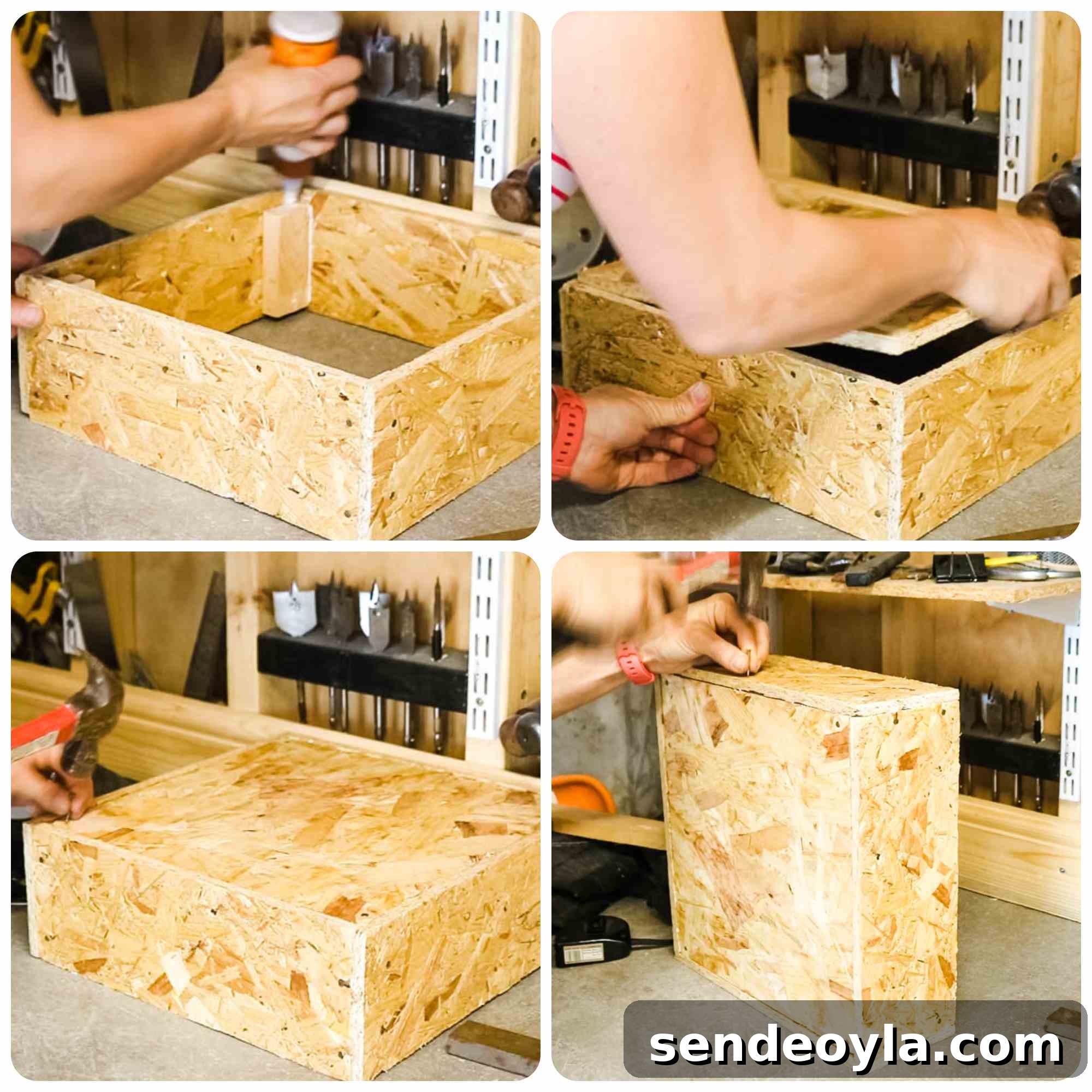 DIY Drawer Boxes for Workshop Storage: Step-by-Step Plans 7 Gluing the bottom of corner supports before slotting in base and nailing on.