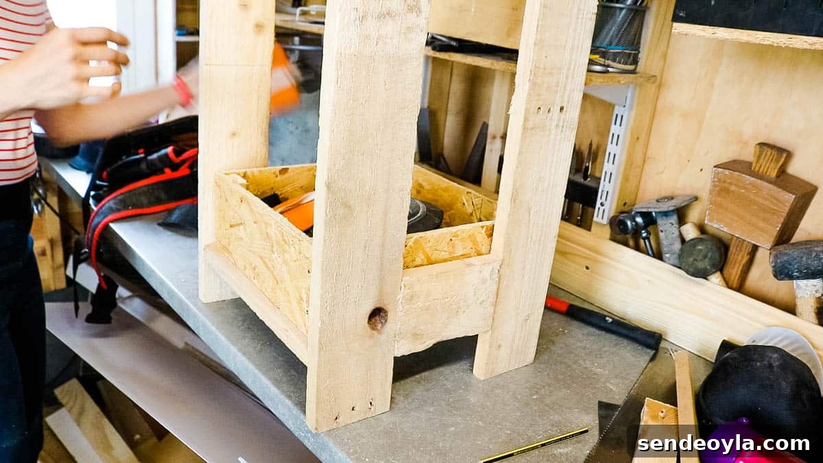 DIY Drawer Boxes for Workshop Storage: Step-by-Step Plans 9 OSB box drawer resting on a pallet frame