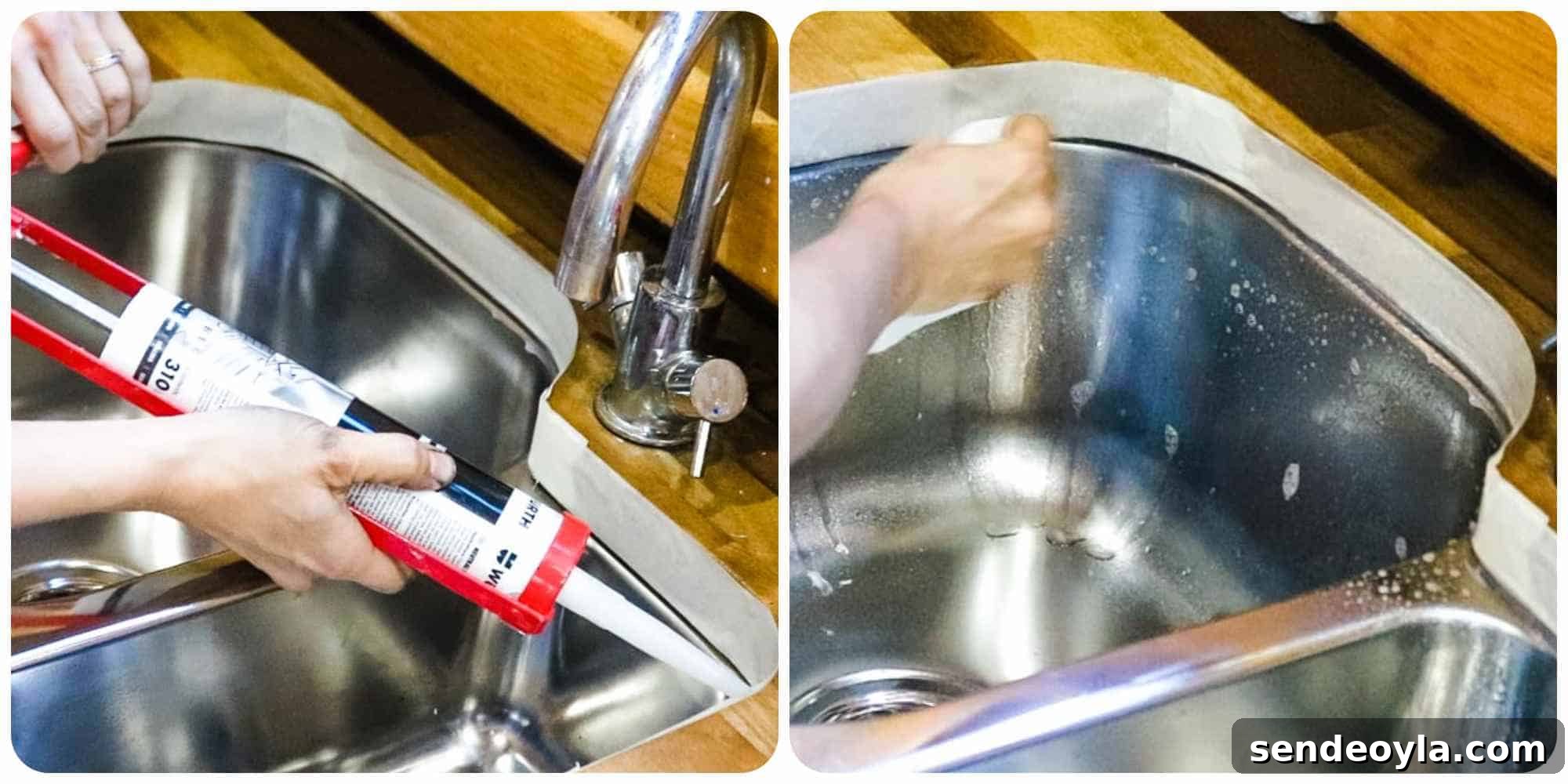 How to Remove Scratches from Stainless Steel Sinks 8 Reapplying a bead of clear silicone to seal an undermount sink