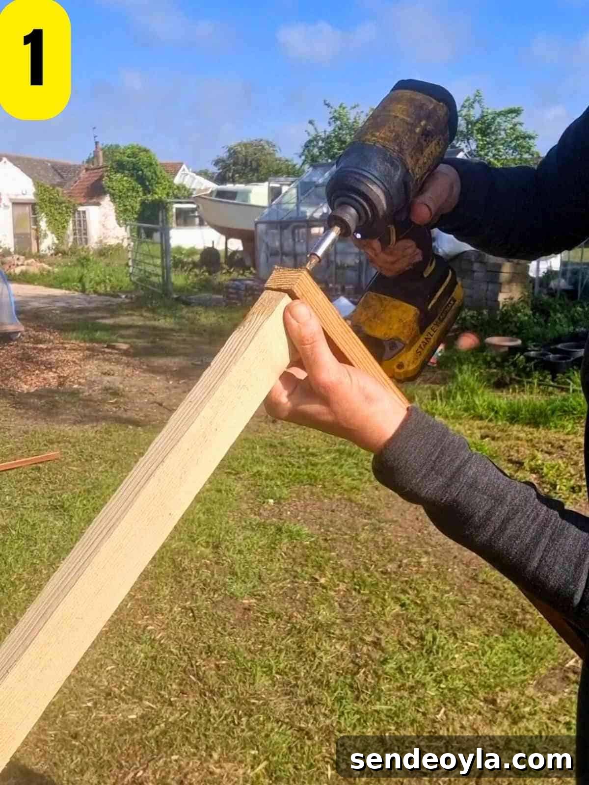 How to Build a Pea Trellis: DIY Step-by-Step Guide 4 Screwing first leg to trellis