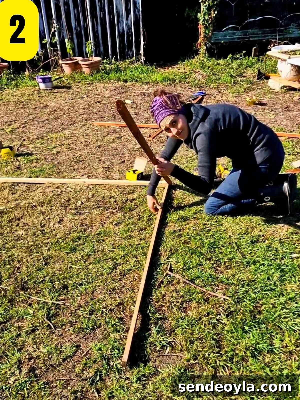 How to Build a Pea Trellis: DIY Step-by-Step Guide 5 Adding second leg over first screw