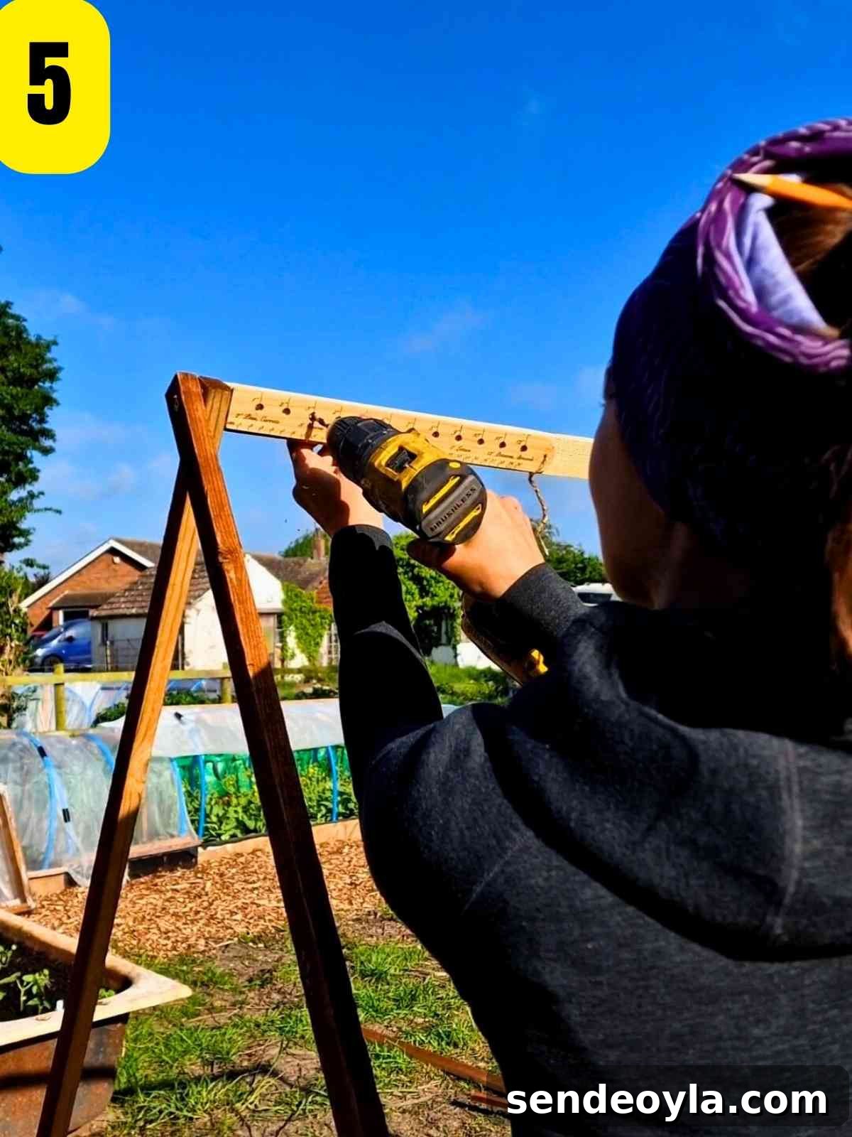 How to Build a Pea Trellis: DIY Step-by-Step Guide 8 Drilling holes for twine