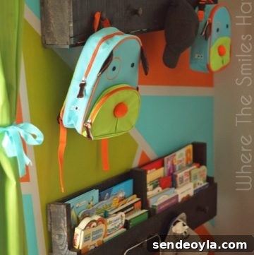 Pallet bookshelves with knobs