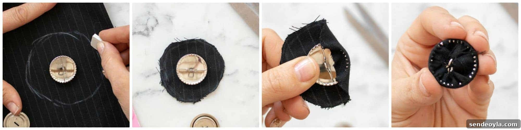 DIY Fabric Button Earrings: Step-by-Step Tutorial 12 cutting pinstripe wool fabric and covering button