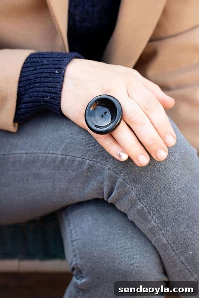 DIY Fabric Button Earrings: Step-by-Step Tutorial 6 diy giant black button costume jewellery ring