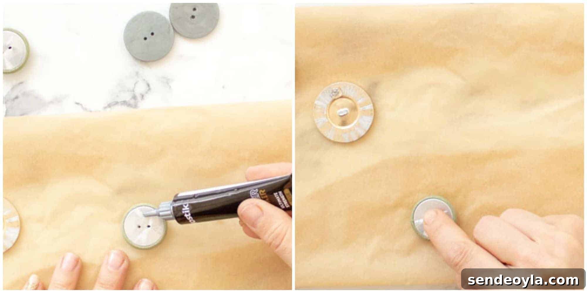 DIY Fabric Button Earrings: Step-by-Step Tutorial 10 Attaching earring posts on back of fabric buttons