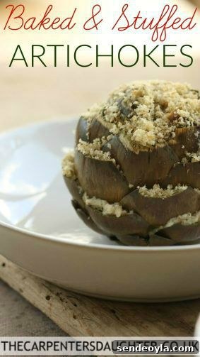 Italian Baked Stuffed Globe Artichokes Recipe 6 Side shot of baked globe artichoke