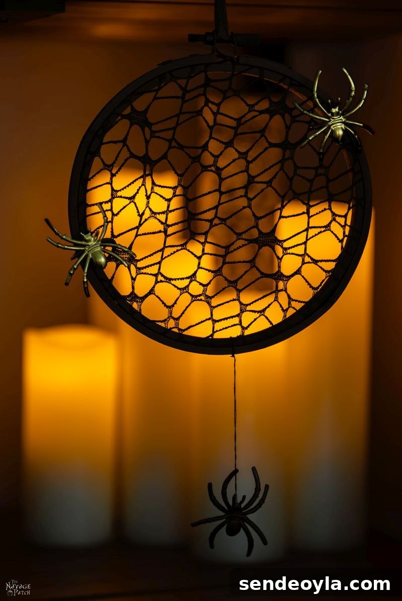 DIY Halloween Decorations from 20 Household Items 21 Spider Web wreath from the Navage Patch, 15 Household Items Re-purposed for Halloween Decor www.theboondocksblog.com