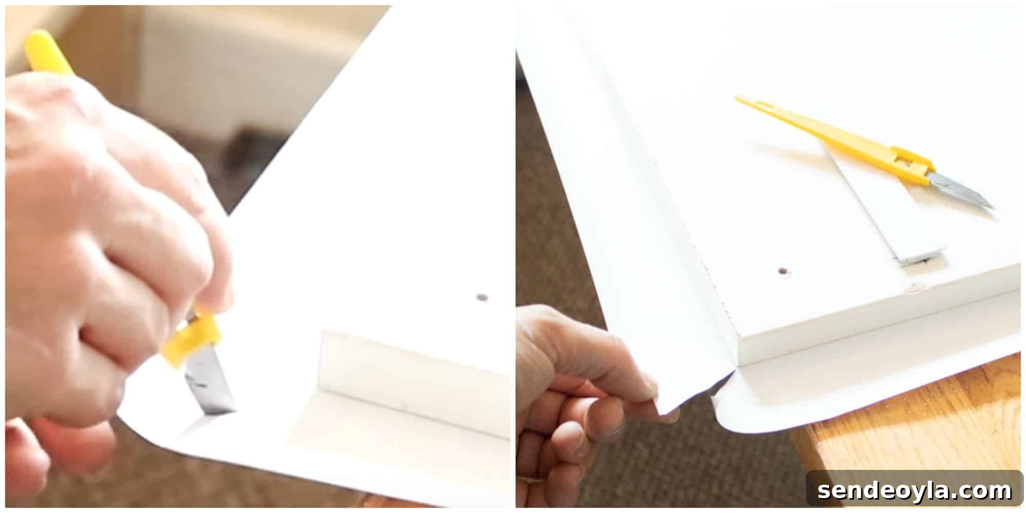 DIY Guide: Wrap a Kitchen Door with Fablon Vinyl 11 slicing corner of fablon for wrapping a door