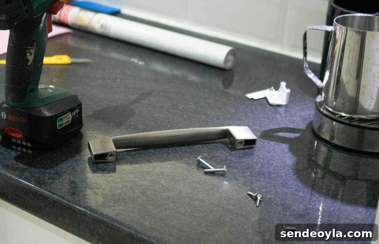 DIY Guide: Wrap a Kitchen Door with Fablon Vinyl 5 removing kitchen door handles