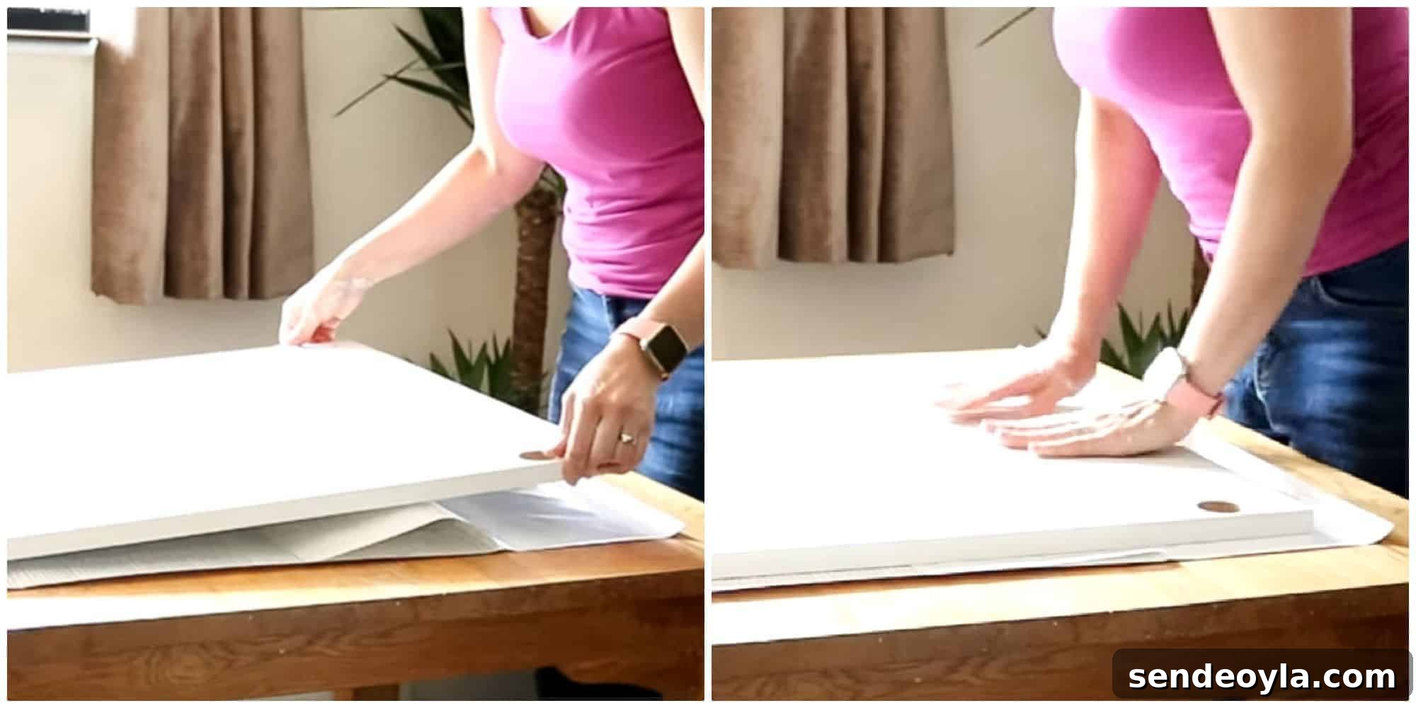 DIY Guide: Wrap a Kitchen Door with Fablon Vinyl 8 Sticking first section of door on fablon