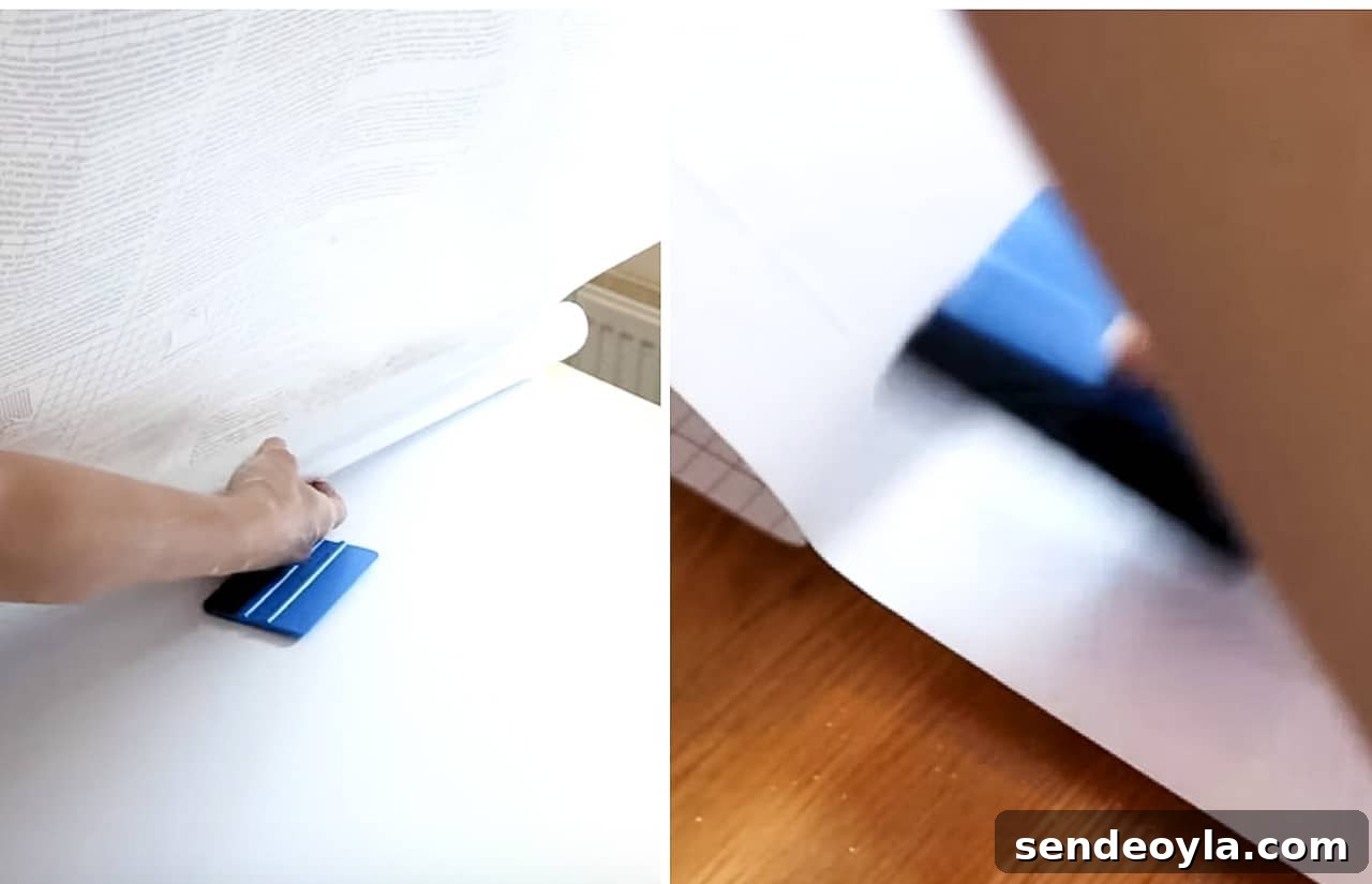 DIY Guide: Wrap a Kitchen Door with Fablon Vinyl 10 smoothing over fablon with squeegee.