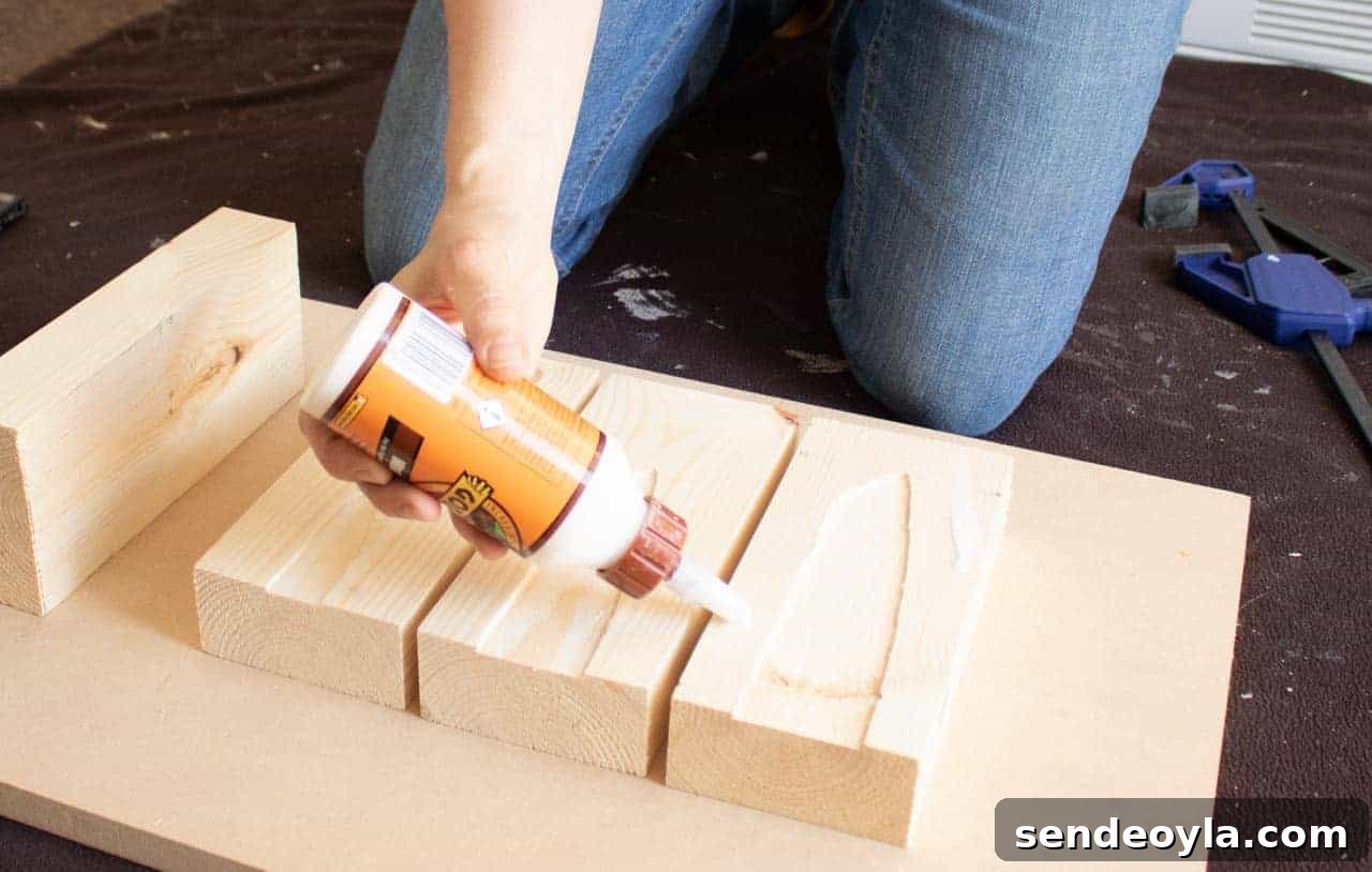 How to Build a Custom Wooden Knife Block Set 11 wood glue on knife block strips, avoiding routered blade sections