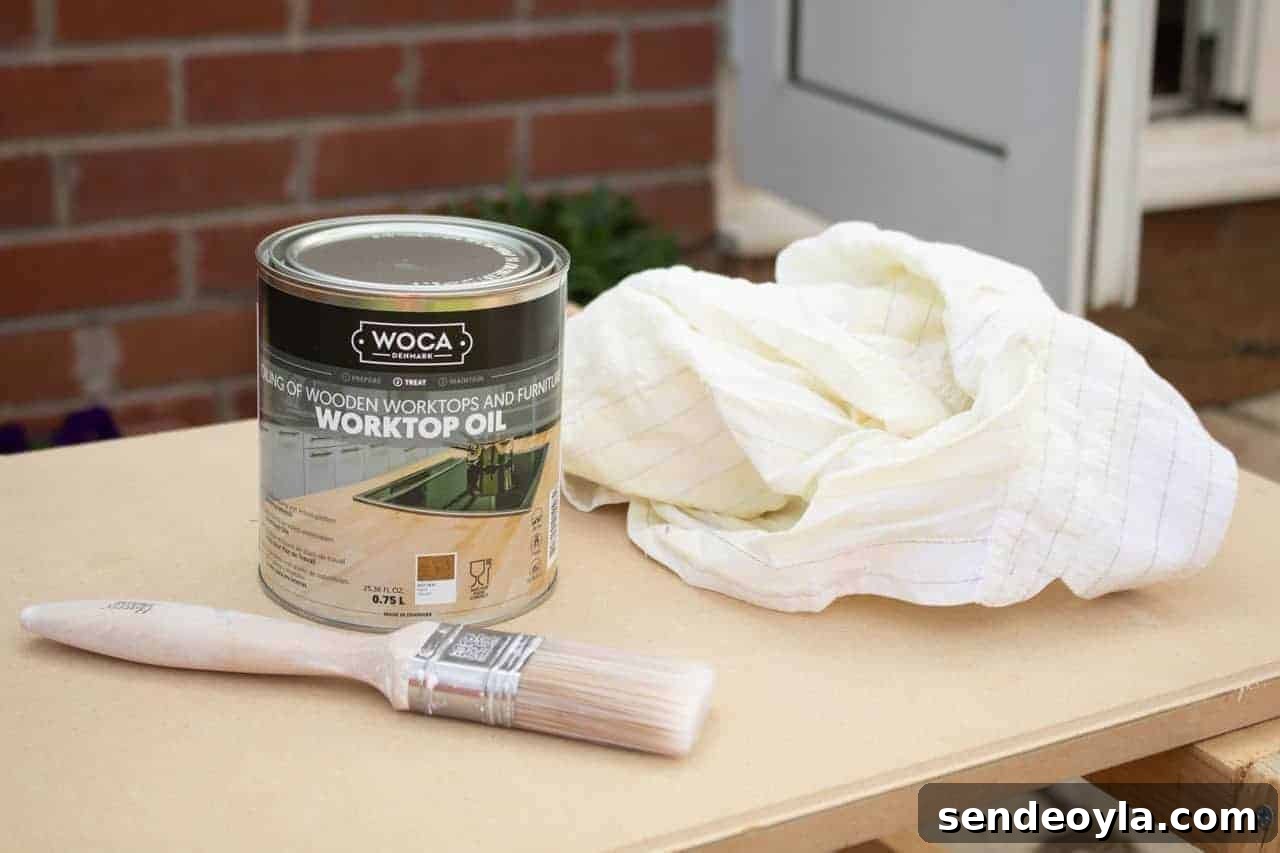 How to Build a Custom Wooden Knife Block Set 14 worktop oil with brush and lint free cloth