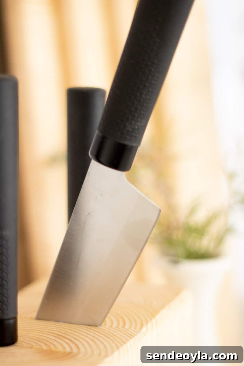 How to Build a Custom Wooden Knife Block Set 3 close up of knife from a DIY knife block set