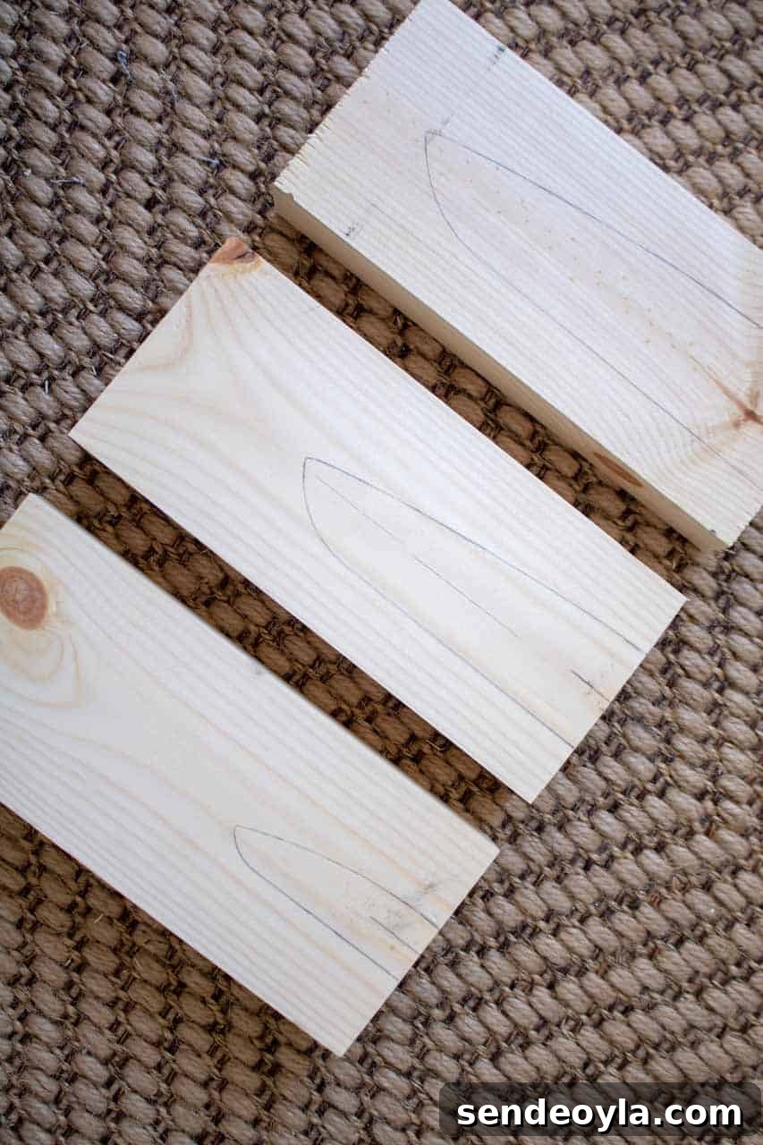 How to Build a Custom Wooden Knife Block Set 10 outline of 3 knife blades before routering