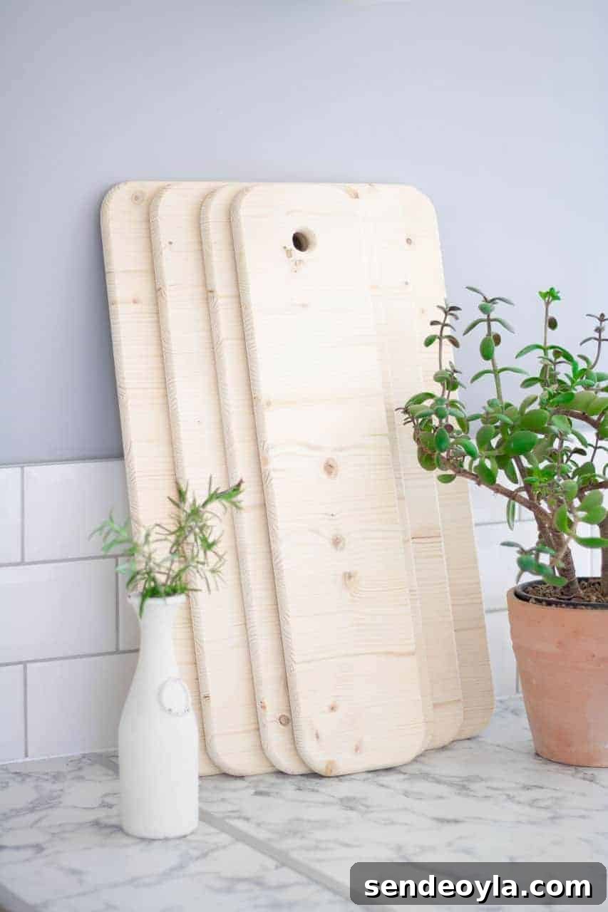 DIY Chopping Board Set with Built-In Spaghetti Measure 2 Chopping board set with spaghetti measures sat on kitchen worktop