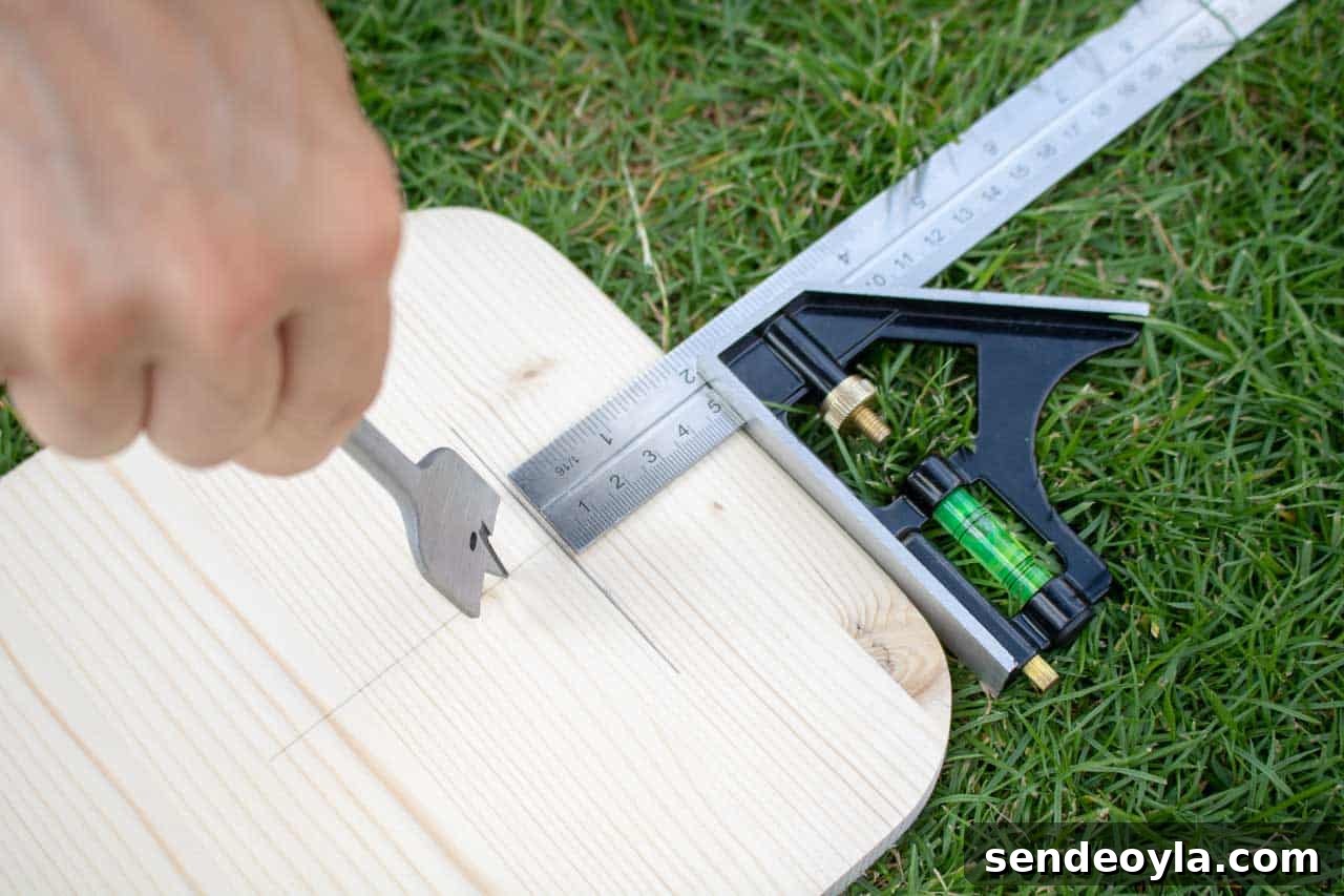 DIY Chopping Board Set with Built-In Spaghetti Measure 11 piercing where to drill hole for spaghetti measure