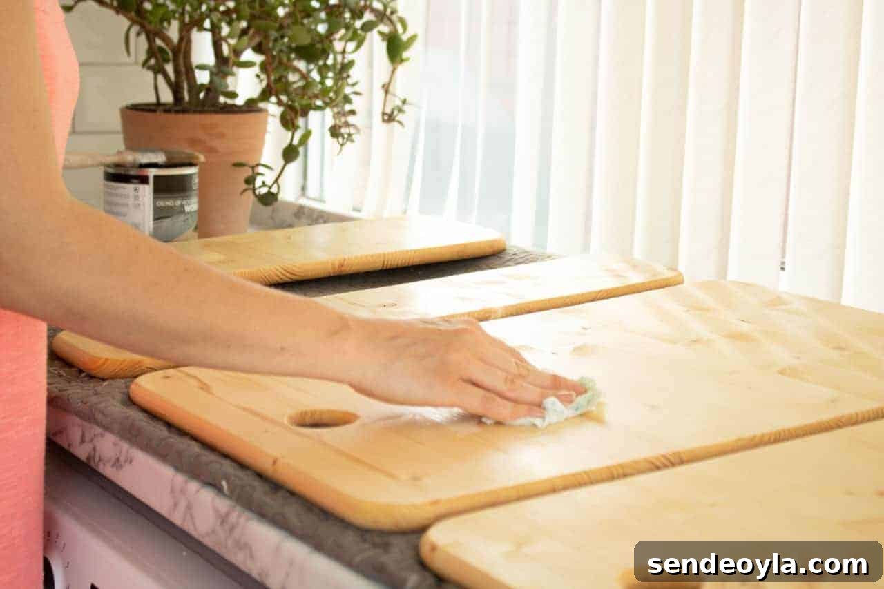 DIY Chopping Board Set with Built-In Spaghetti Measure 15 wiping excess worktop oil off with lint free cloth or paper towel