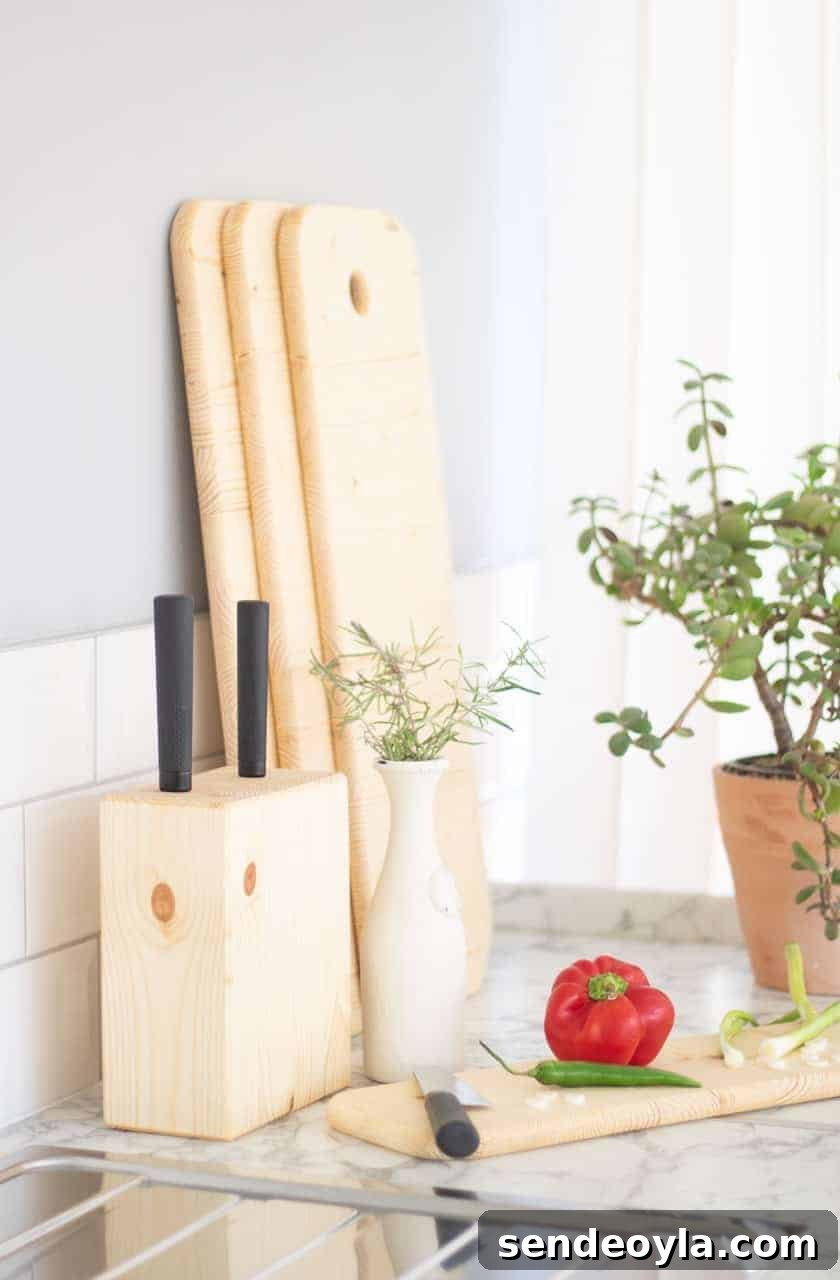 DIY Chopping Board Set with Built-In Spaghetti Measure 16 chopping board set in use for vegetable prep