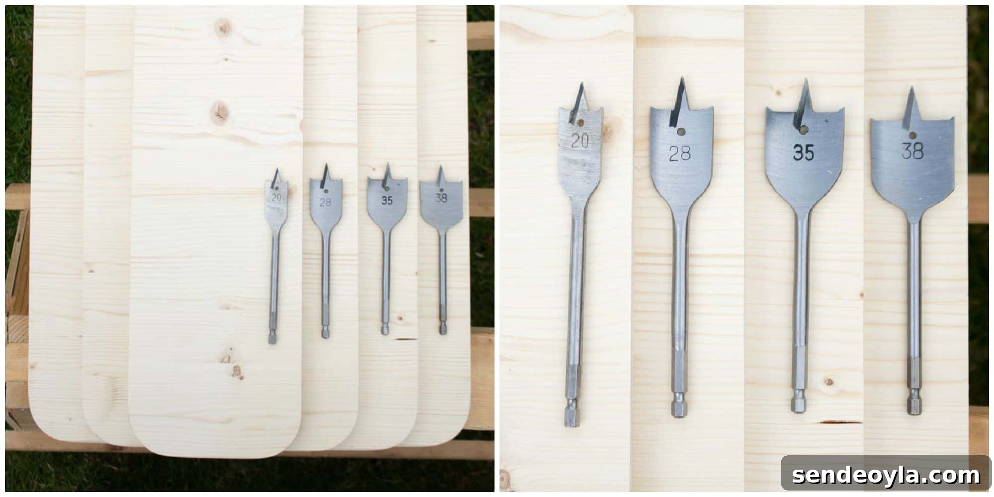 DIY Chopping Board Set with Built-In Spaghetti Measure 9 flatwood drill bits to make 4 spaghetti measures with up to 4 servings